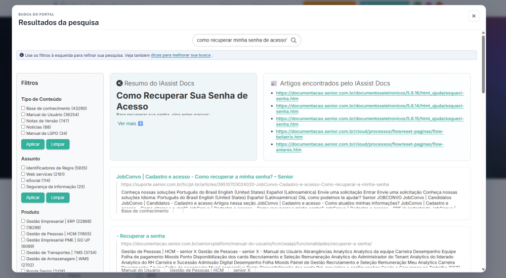 Busca com IA no portal