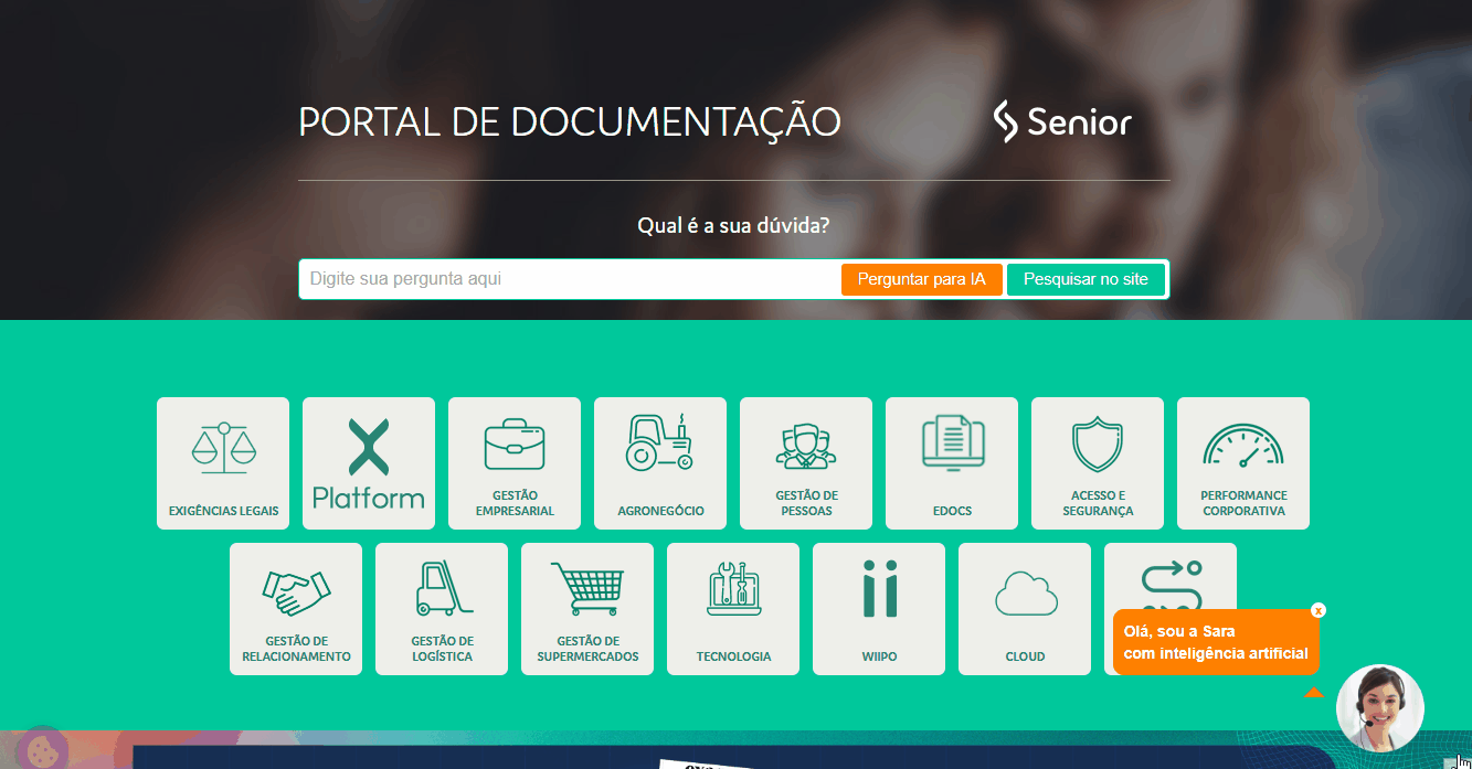 IAssist Docs respondendo dúvidas no Portal de Documentação da Senior
