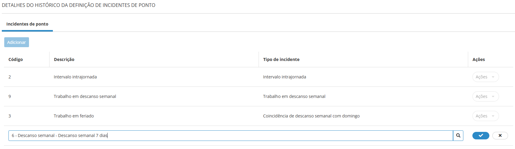 Tela Incidente de Ponto