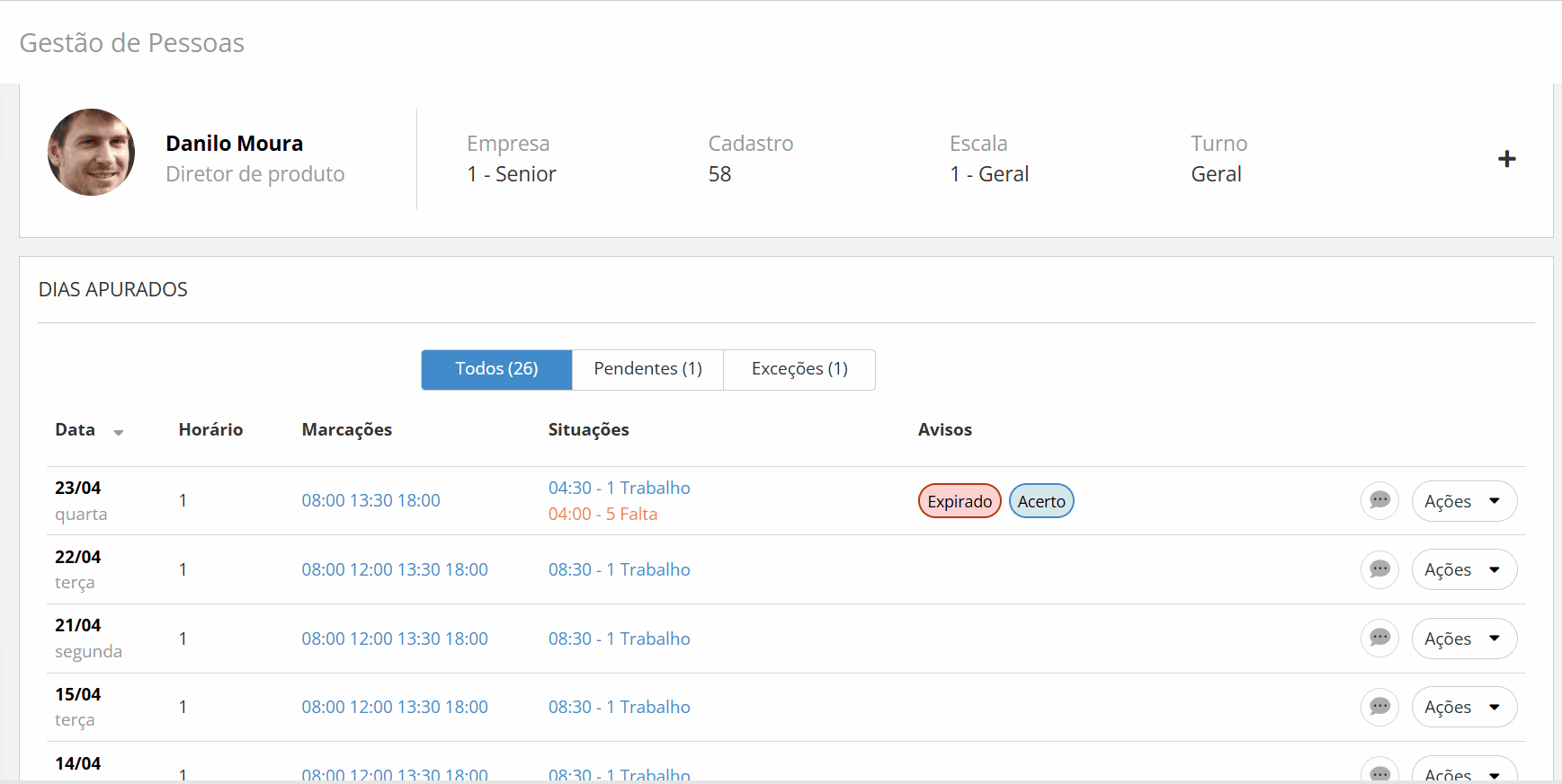 Processo para inserir uma marcação