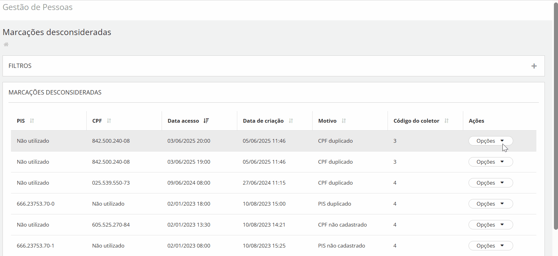 Processo para atribuir um colaborador a marcação desconsiderad