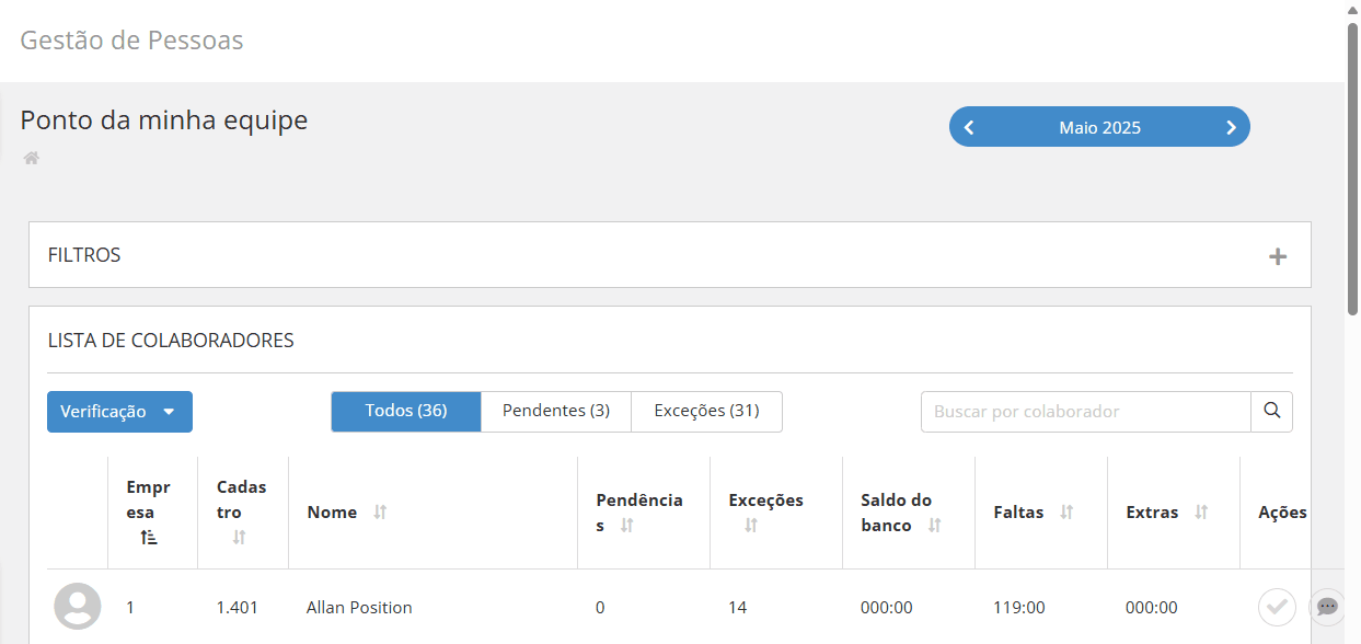 Processo para selecionar a competência que as marcações serão apresentadas