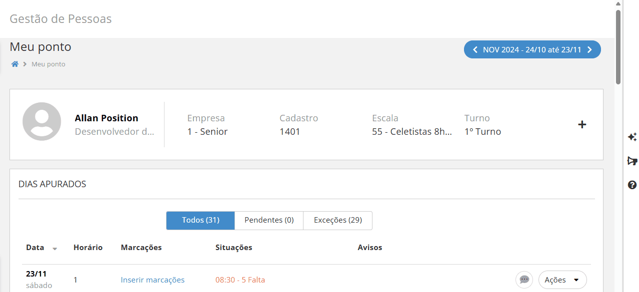 Processo para selecionar a competência que as marcações serão apresentadas