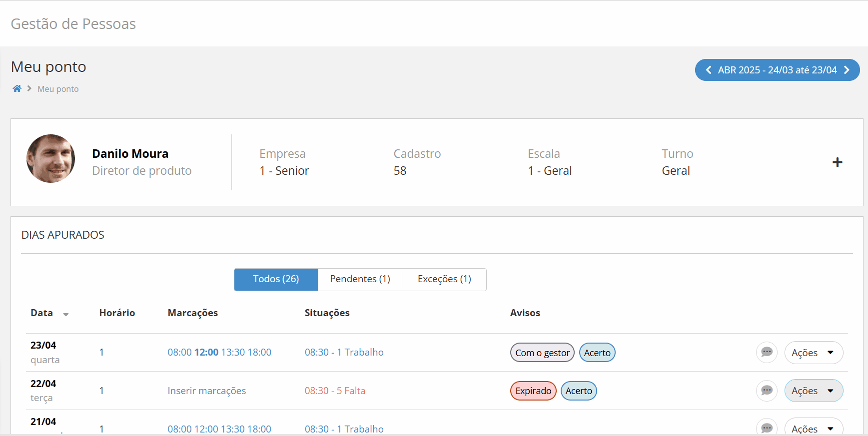 Processo para inserir uma situação