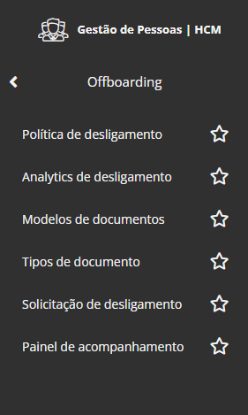 Menu Offboarding disponível na aplicação Gestão de Pessoas HCM.