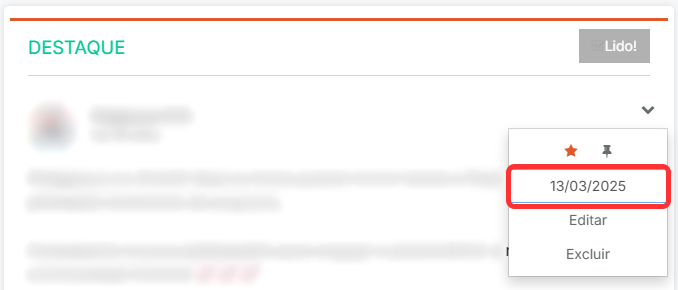 Definição de data limite para o destaque de publicação no Social