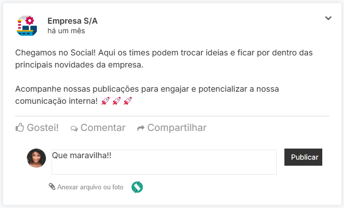 Social - campo para deixar um comentário