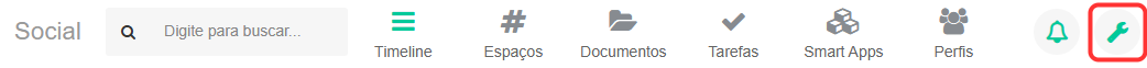 Botão para fazer as configurações do Social