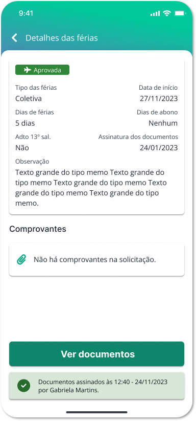 Assinatura de férias no Waapi - mensagem de confirmação da assinatura
