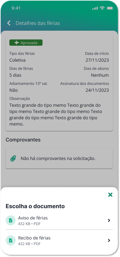 Assinatura de férias no Waapi - seleção de documento assinado