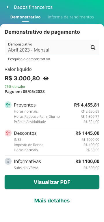 Tela de consulta dos demonstrativos de pagamento