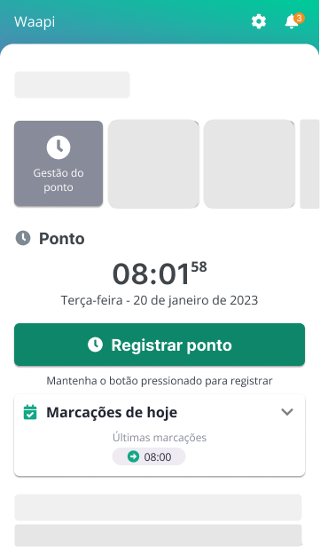 Screenshot da tela inicial do Waapi com o botão de Registrar ponto