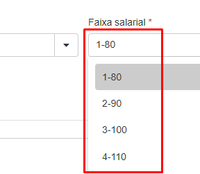 Exemplo de ordenação da faixa salarial: itens numerados