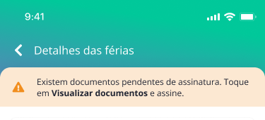 Tela de detalhe das férias no Waapi - aviso de assinatura pendente