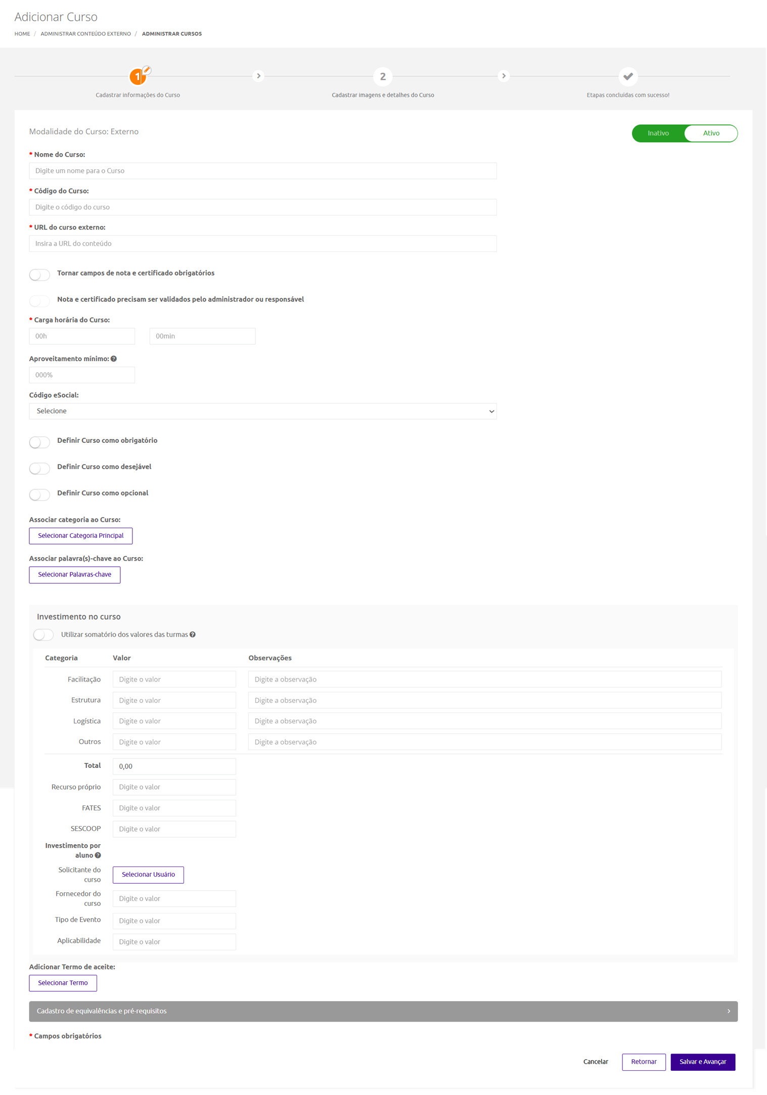Cadastrar Informações