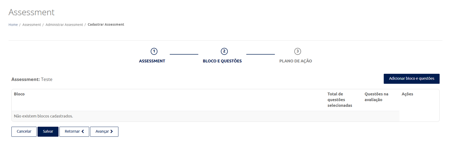 Cadastro de Assessment - Passo 2