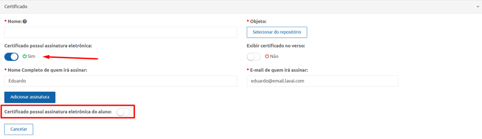 Assinatura eletrônica de alunos