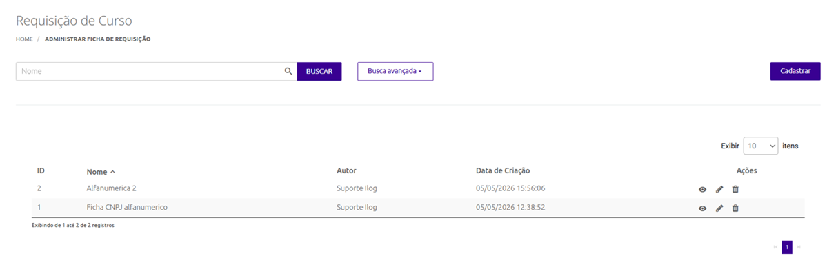 Administrar Ficha de Requisição