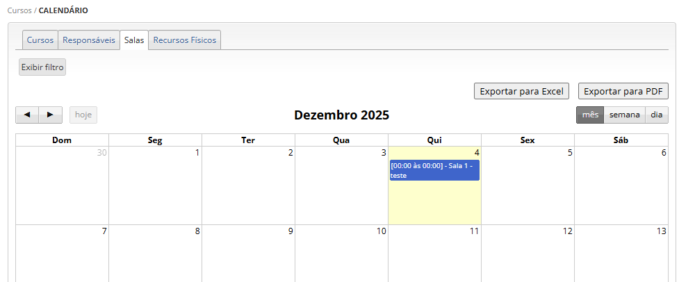 Calendário de Salas