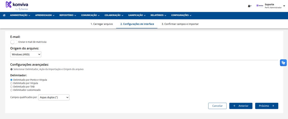 Configurações de Interface
