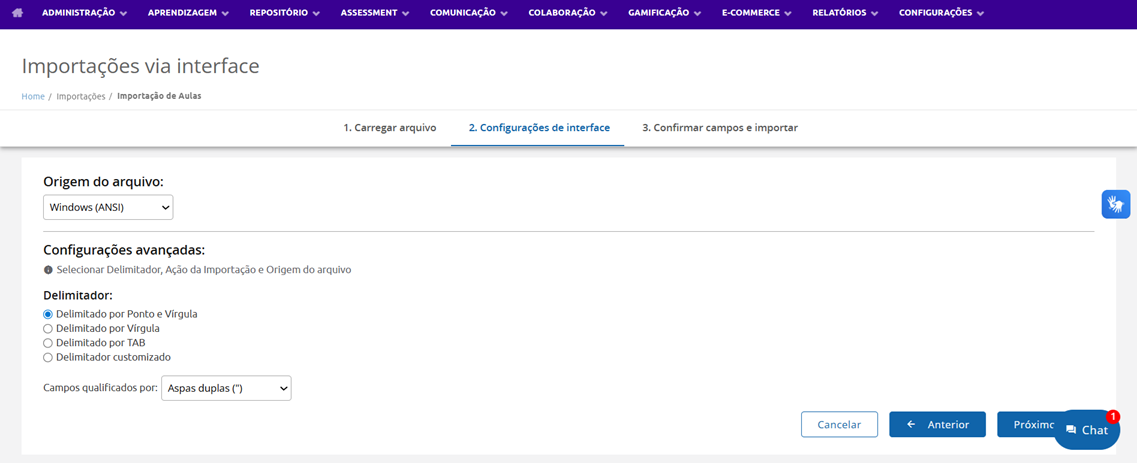 Configurações de Interface