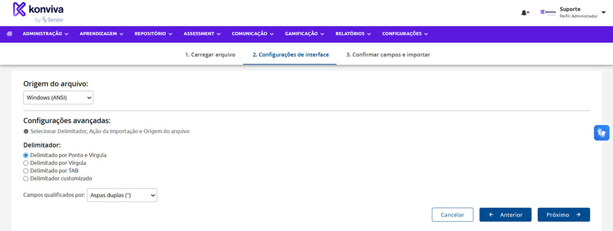 Configurações de Interface