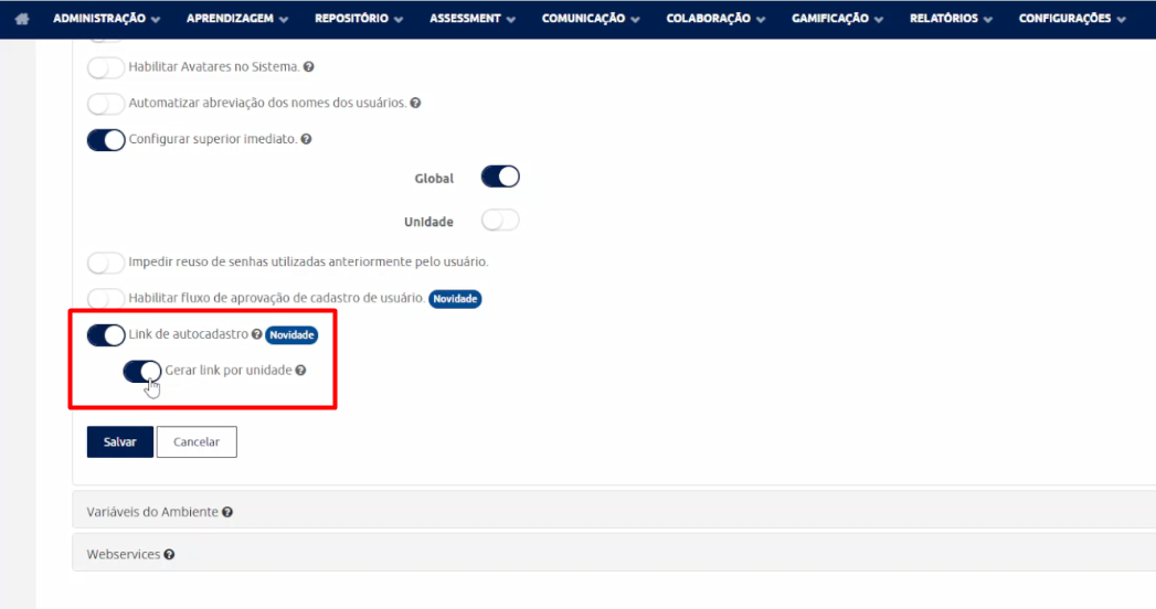 Configuração de Autocadastro