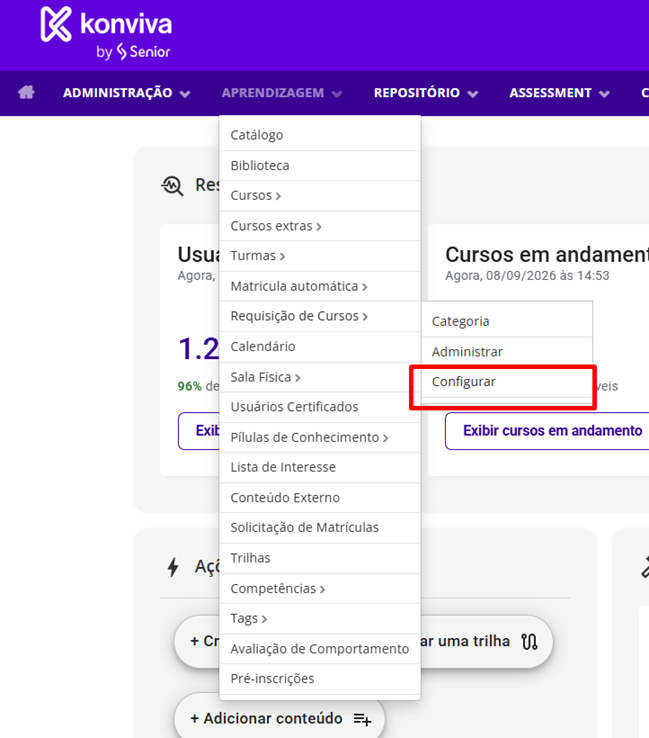Menu Configurar Requisição