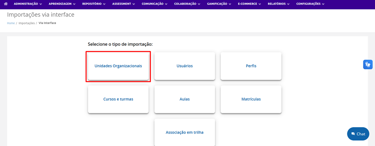 Importar Unidades Organizacionais