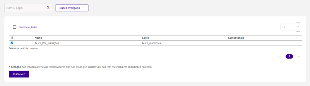Lista de alunos