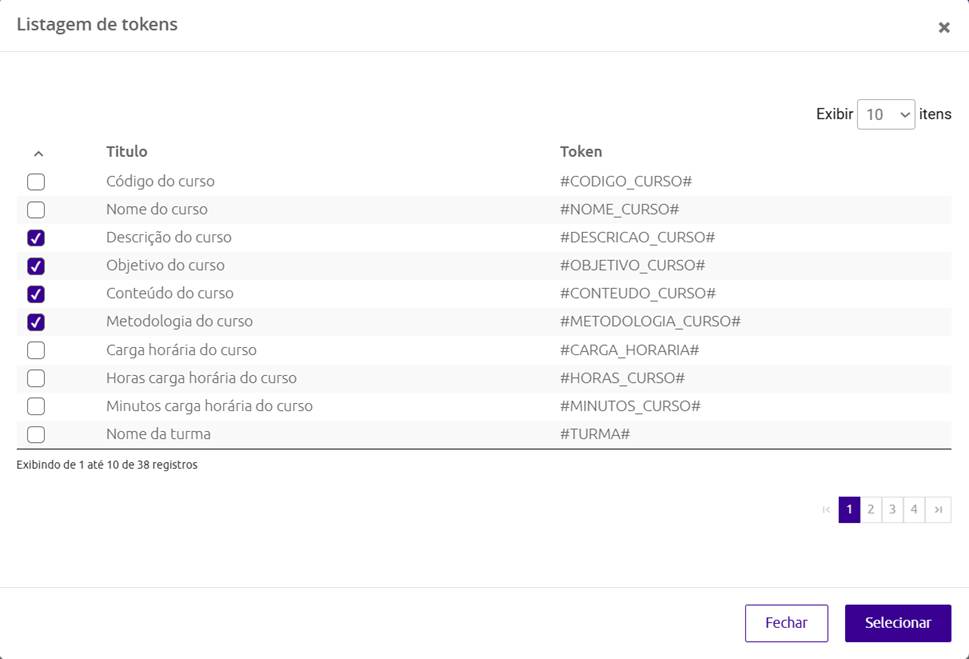 Lista de Tokens