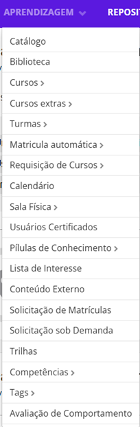 Menu Aprendizagem
