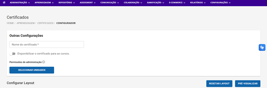 Outras configurações