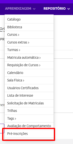 Menu Pré-Inscrições