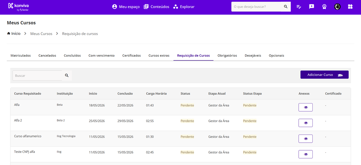 Lista de Requisições do Aluno