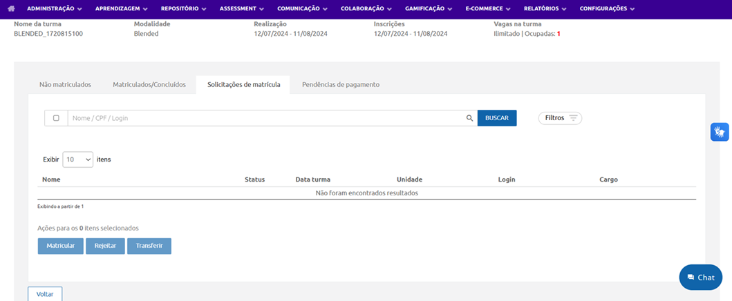 Solicitações de Matrícula