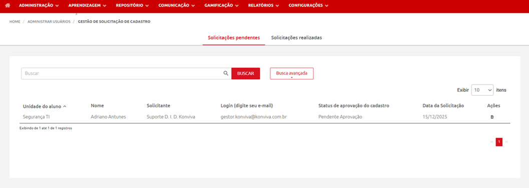 Solicitações Pendentes