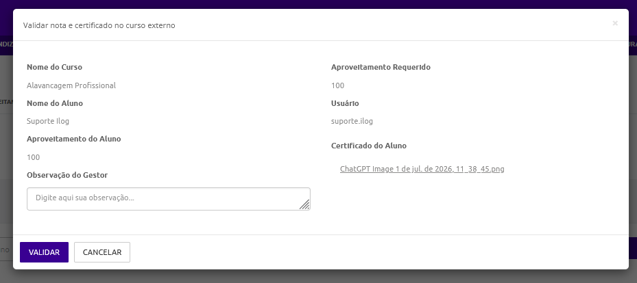 Validar/Cancelar