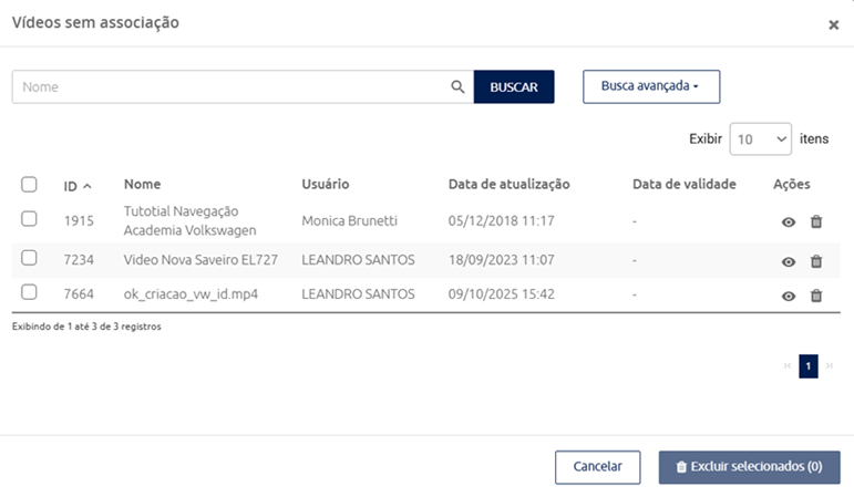 Vídeos sem associação