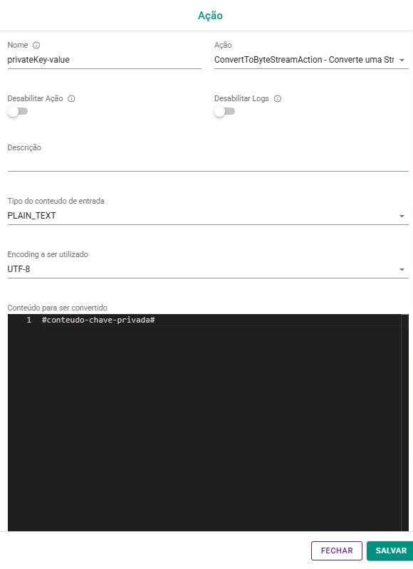 Exemplo de conversão do conteúdo da chave privada em ByteStream no Connect