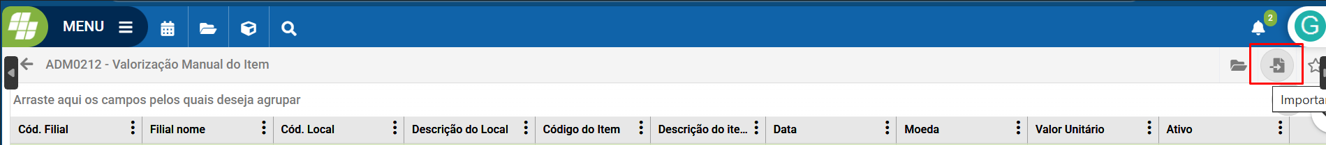 Protótipo Importar Dados