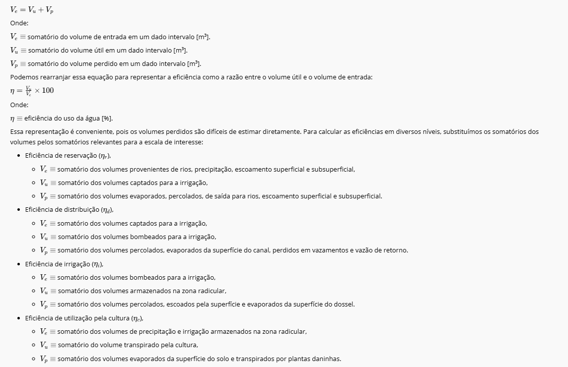 Cálculo Eficiência do Uso da Água